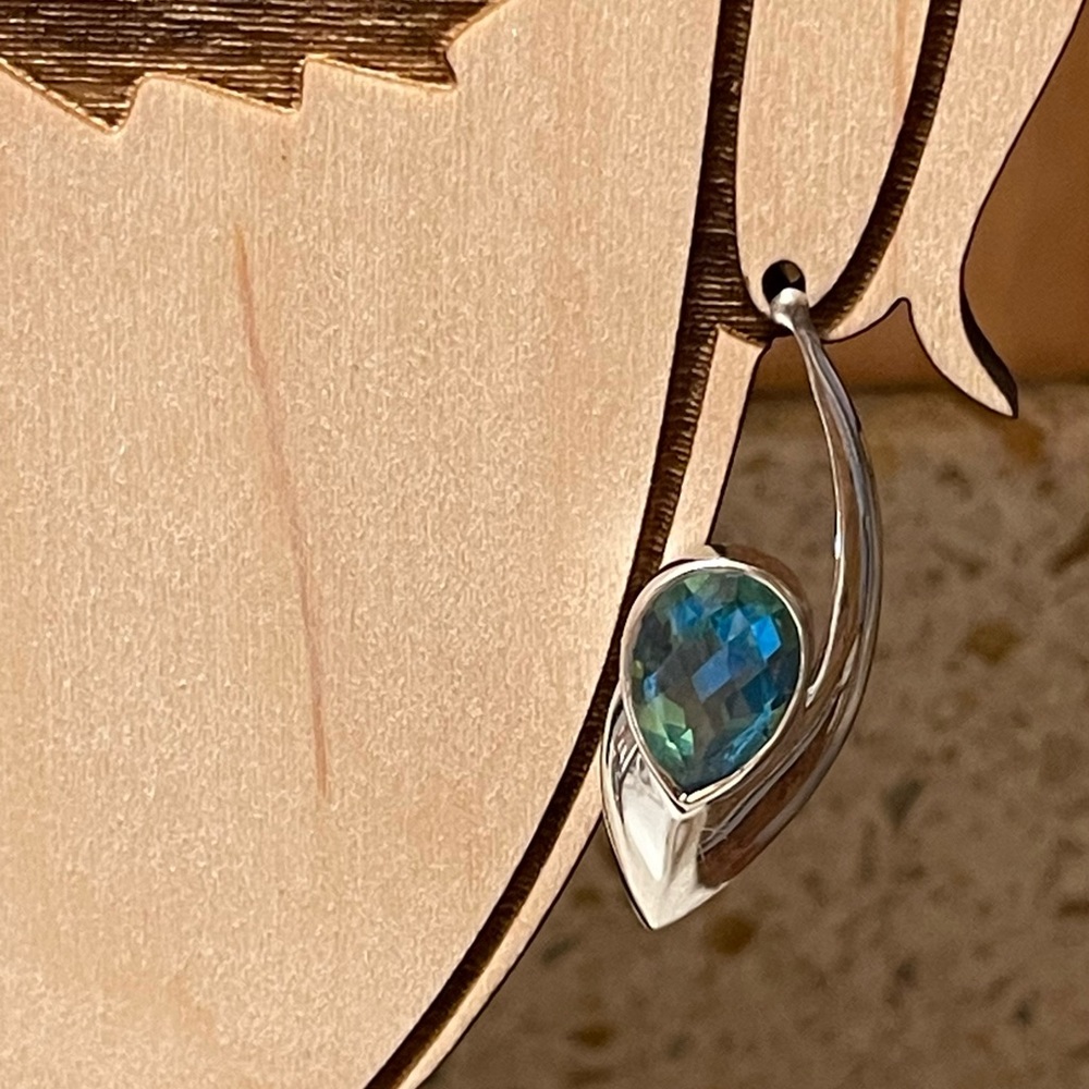 Stunning! Caribbean Blue Green Quartz Pendant & Earrings Set Sterling Silver - Picture 7 of 14